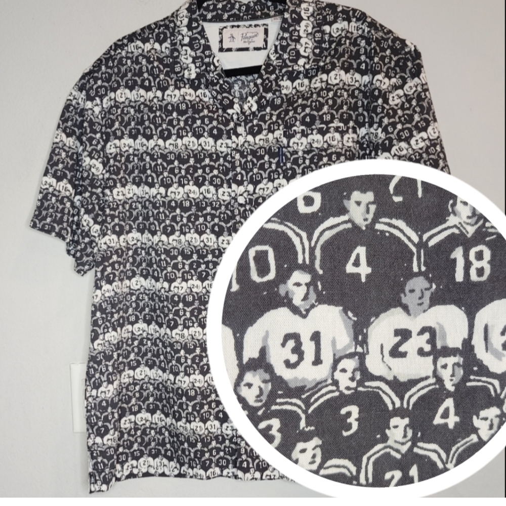 Original Penguin Football Player‎ Grey White Short Sleeve Button Shirt XXL